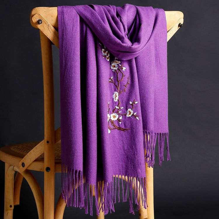 Winter thick pure color warm tassel cashmere scarf