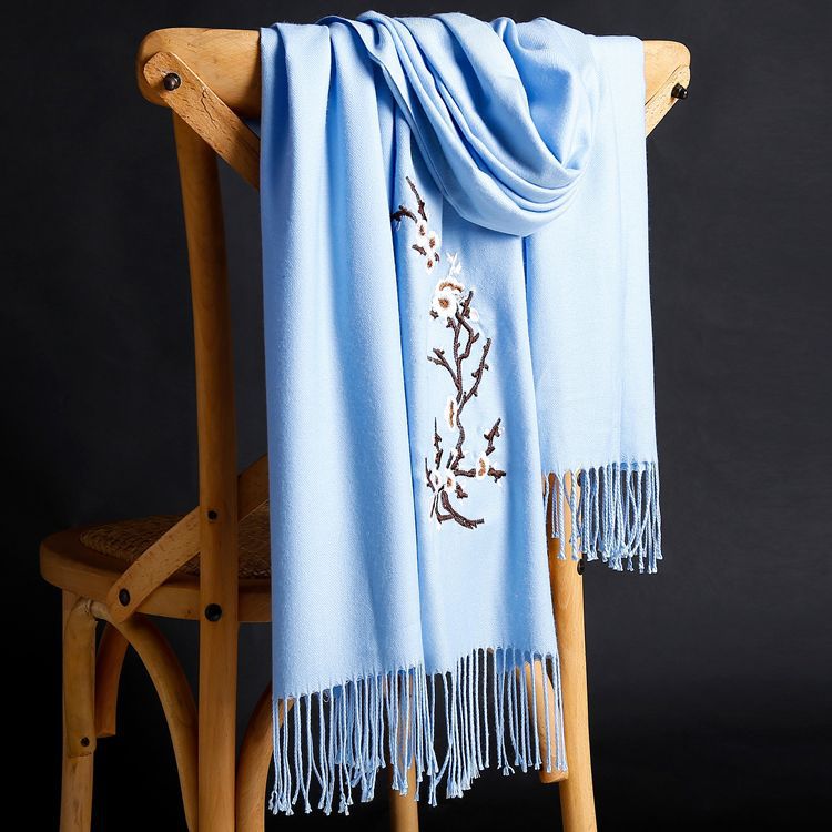 Winter thick pure color warm tassel cashmere scarf