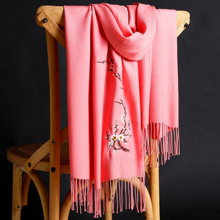 Winter thick pure color warm tassel cashmere scarf