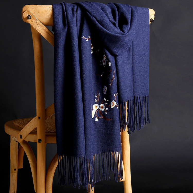 Winter thick pure color warm tassel cashmere scarf
