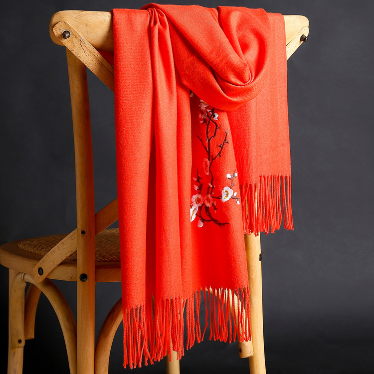 Winter thick pure color warm tassel cashmere scarf