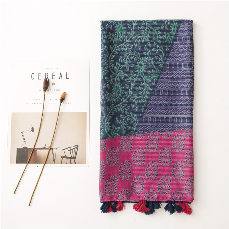 Plant flower cotton linen scarf wholesale