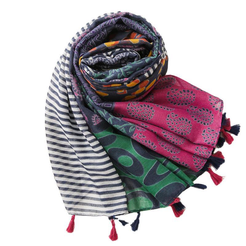 Plant flower cotton linen scarf wholesale