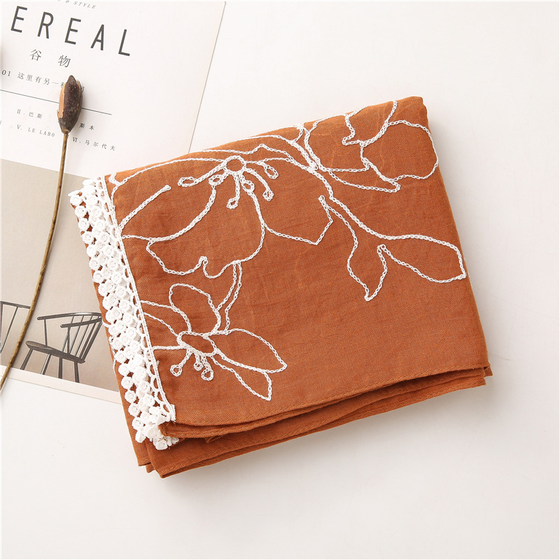 Pure color embroidery lace scarf wholesale