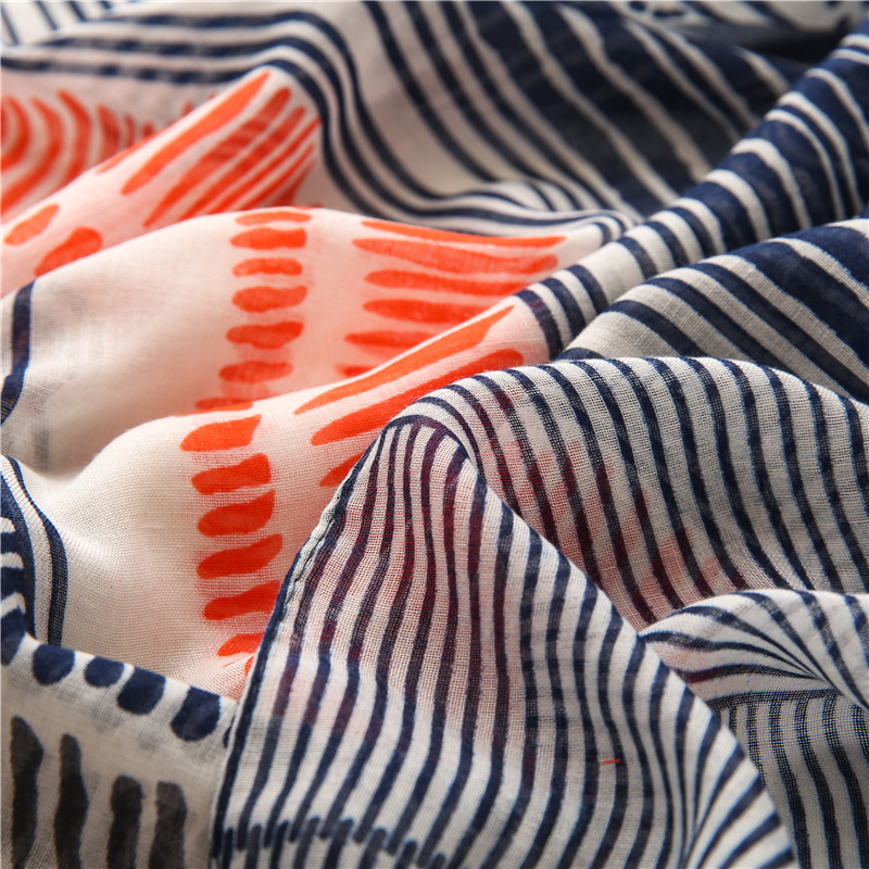 Cotton linen striped printed scarf wholesale