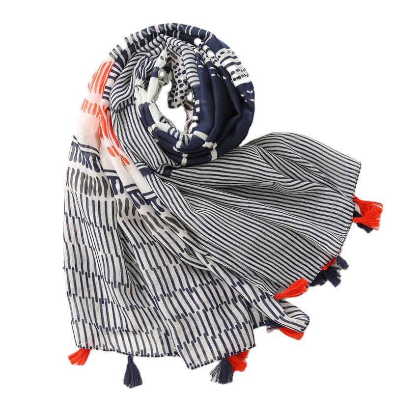 Cotton linen striped printed scarf wholesale