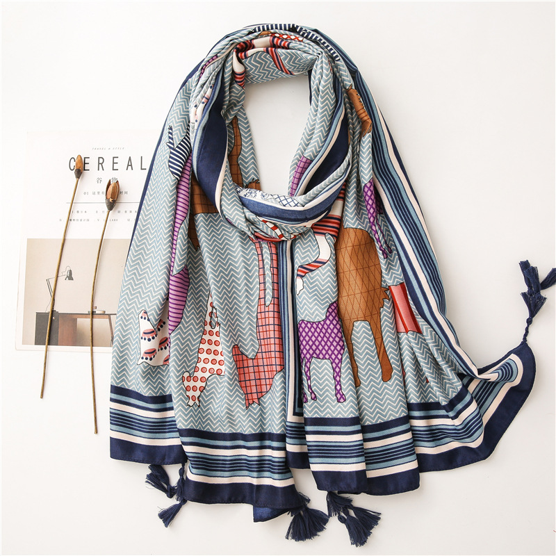 Cartoon fringed print scarf wholesale
