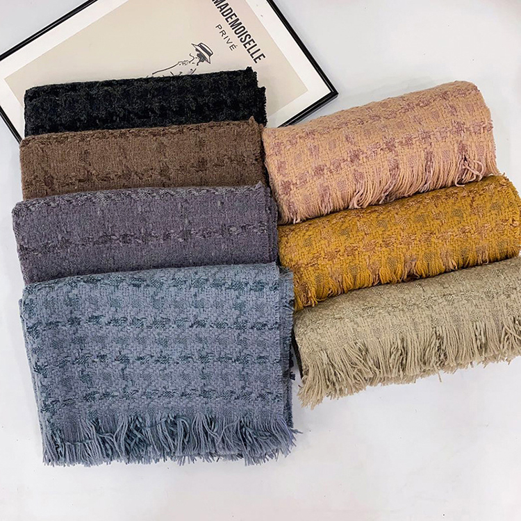 Fringe knitted retro plaid scarf wholesale