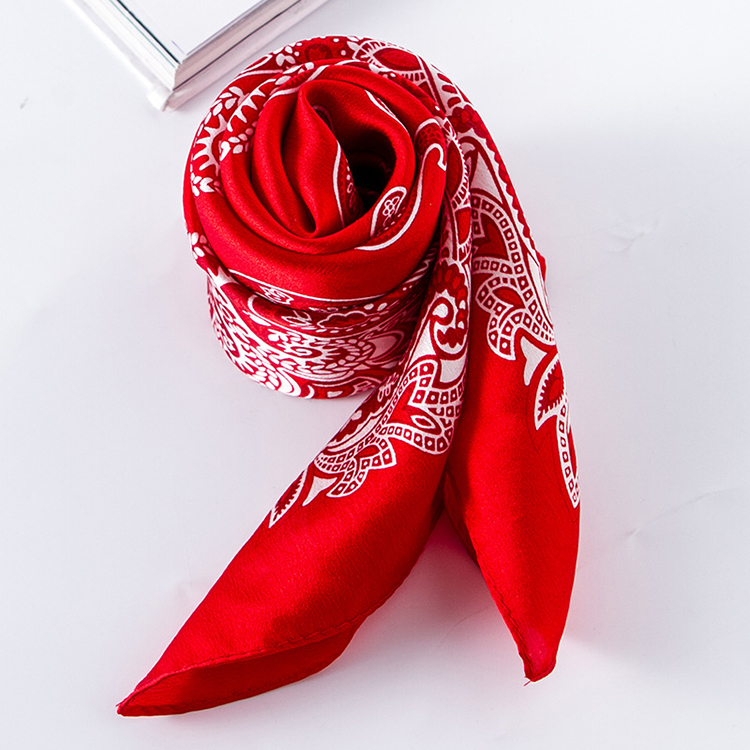 Wholesale cashew pattern red silk square scarf