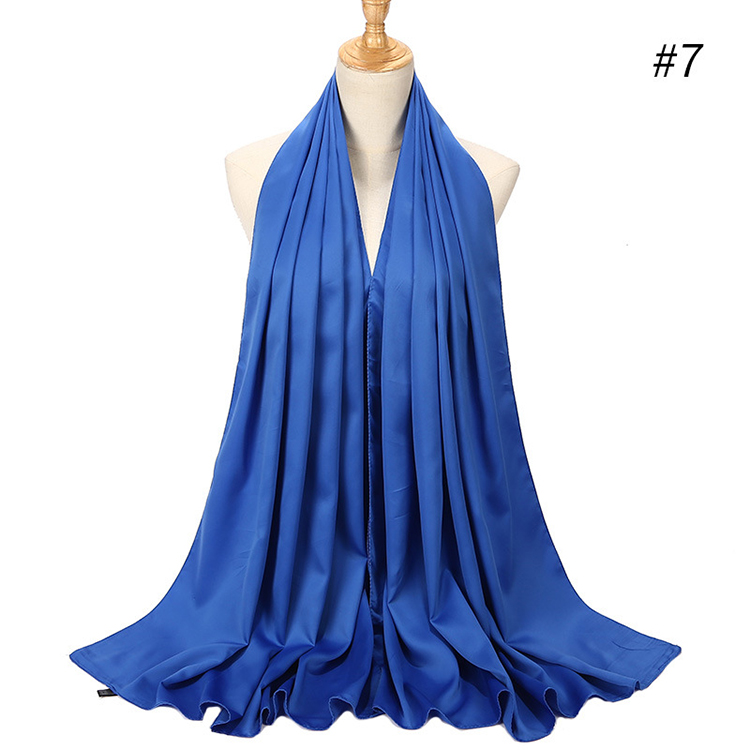 Pure color satin gear pearl chiffon headscarf
