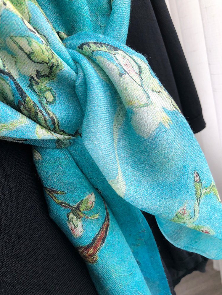 Apricot Flower Oil Painting Shawl Thickened 100% Cashmere Scarves