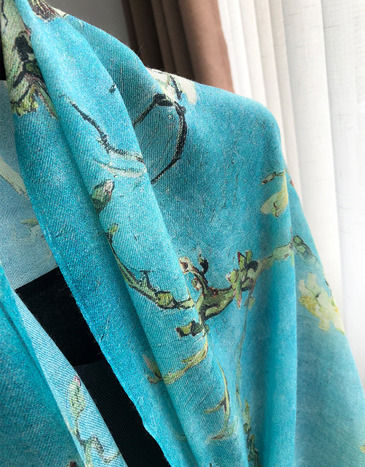 Apricot Flower Oil Painting Shawl Thickened 100% Cashmere Scarves