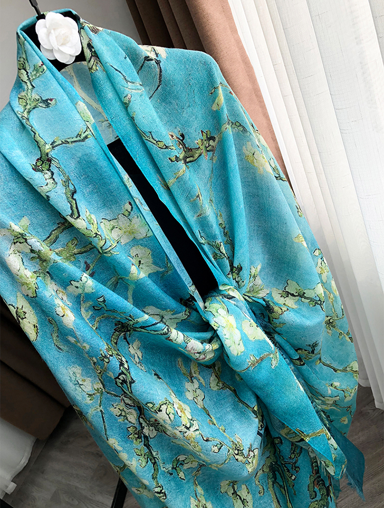 Apricot Flower Oil Painting Shawl Thickened 100% Cashmere Scarves