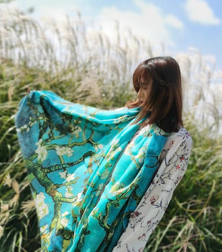 Apricot Flower Oil Painting Shawl Thickened 100% Cashmere Scarves