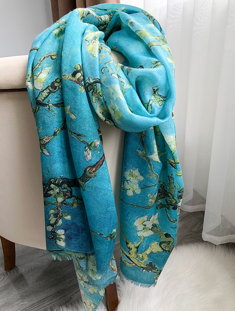 Apricot Flower Oil Painting Shawl Thickened 100% Cashmere Scarves