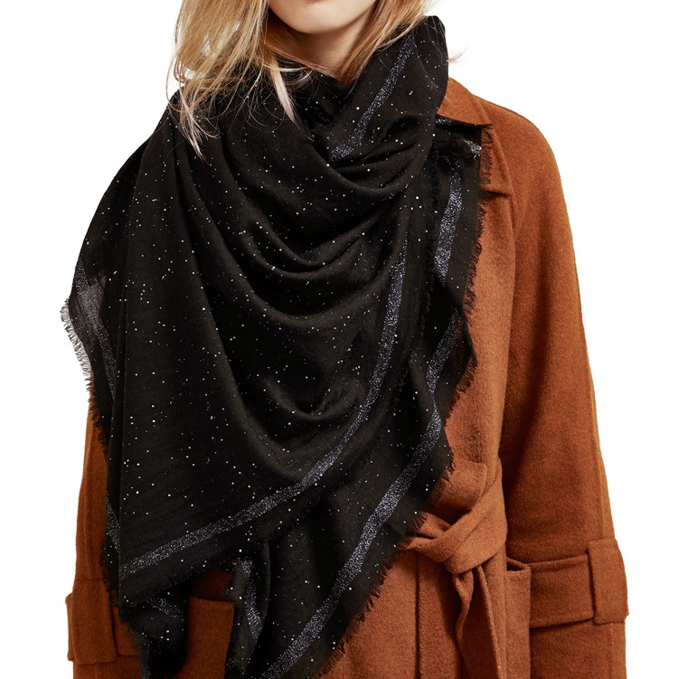 Black gold sequined 100% cashmere scarf wholesale