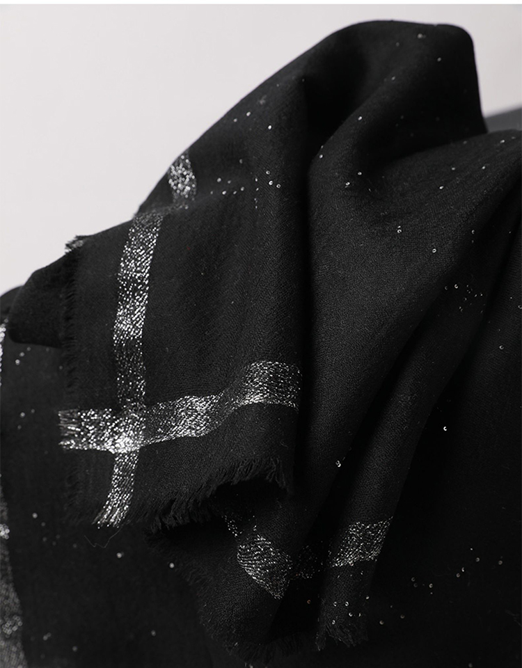 Black gold sequined 100% cashmere scarf wholesale