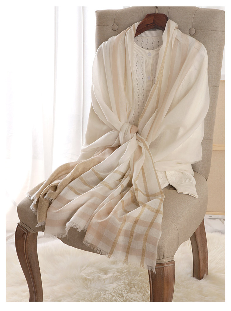 Wholesale printed gold wire check 100% cashmere scarf