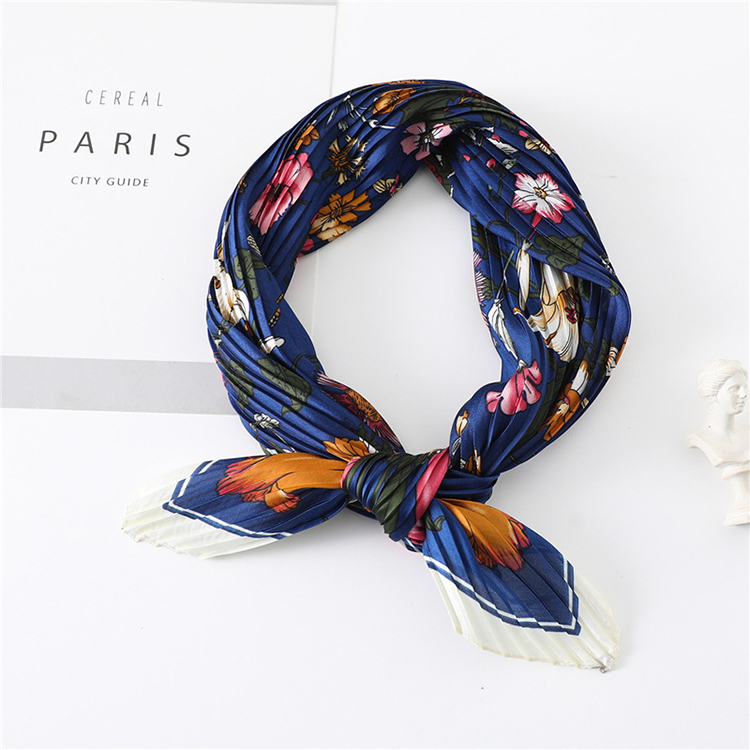 Wholesale printed pleated satin silk scarf