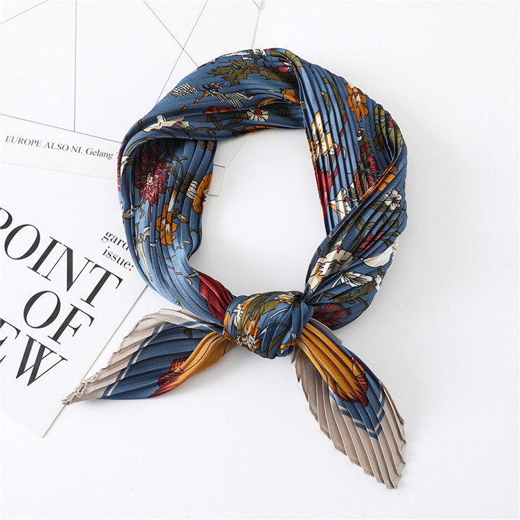 Wholesale printed pleated satin silk scarf