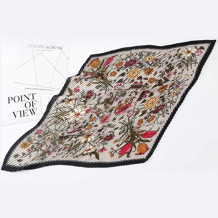 Wholesale printed pleated satin silk scarf