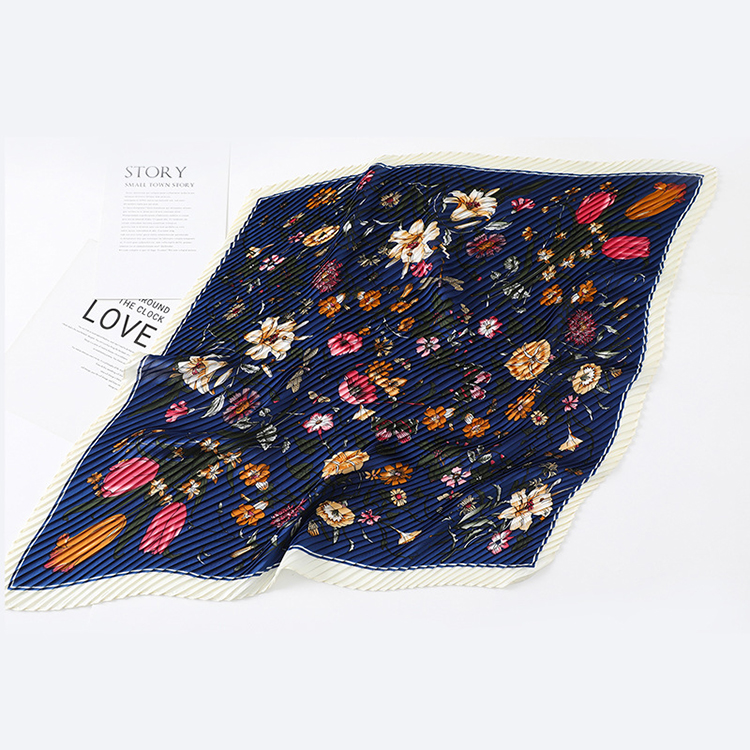 Wholesale printed pleated satin silk scarf