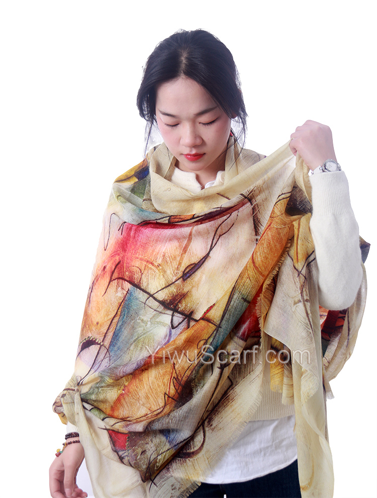 Long color annual ring shawl 100% cashmere scarf