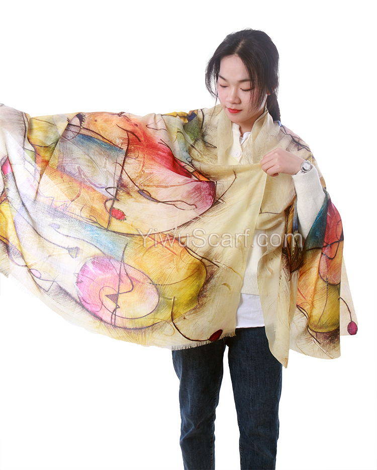 Long color annual ring shawl 100% cashmere scarf