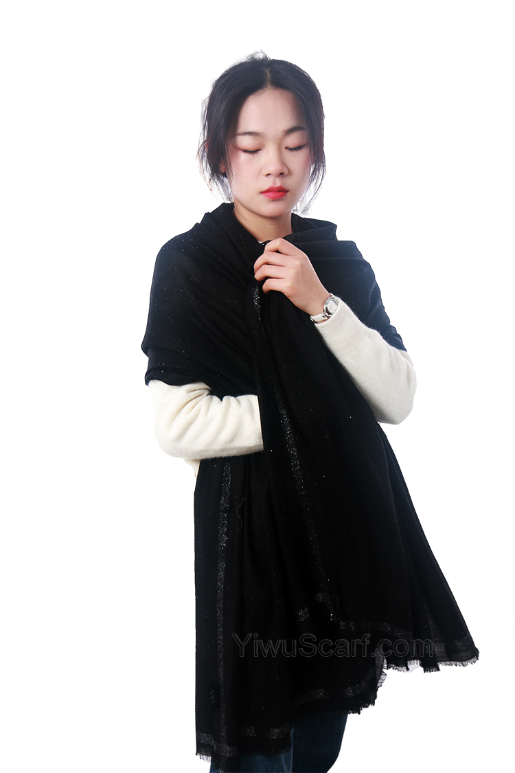 Black gold sequined 100% cashmere scarf wholesale