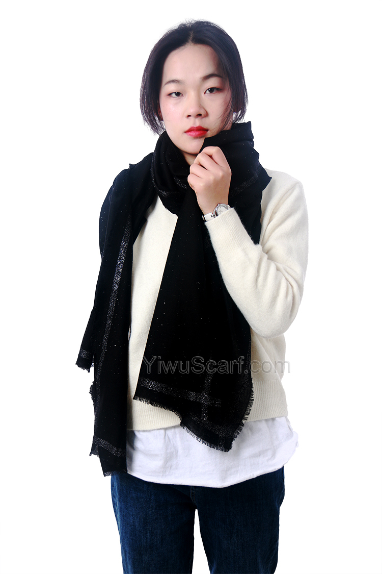 Black gold sequined 100% cashmere scarf wholesale