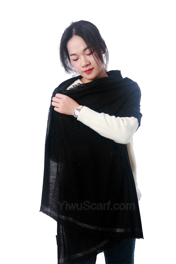 Black gold sequined 100% cashmere scarf wholesale