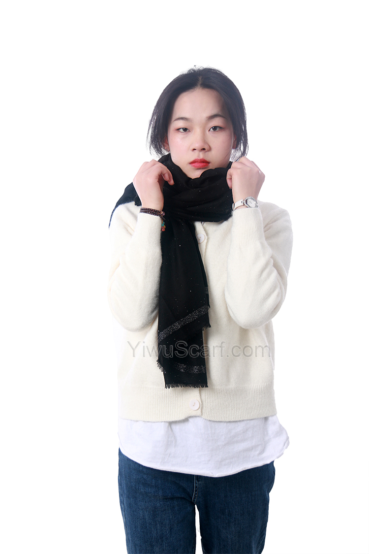 Black gold sequined 100% cashmere scarf wholesale