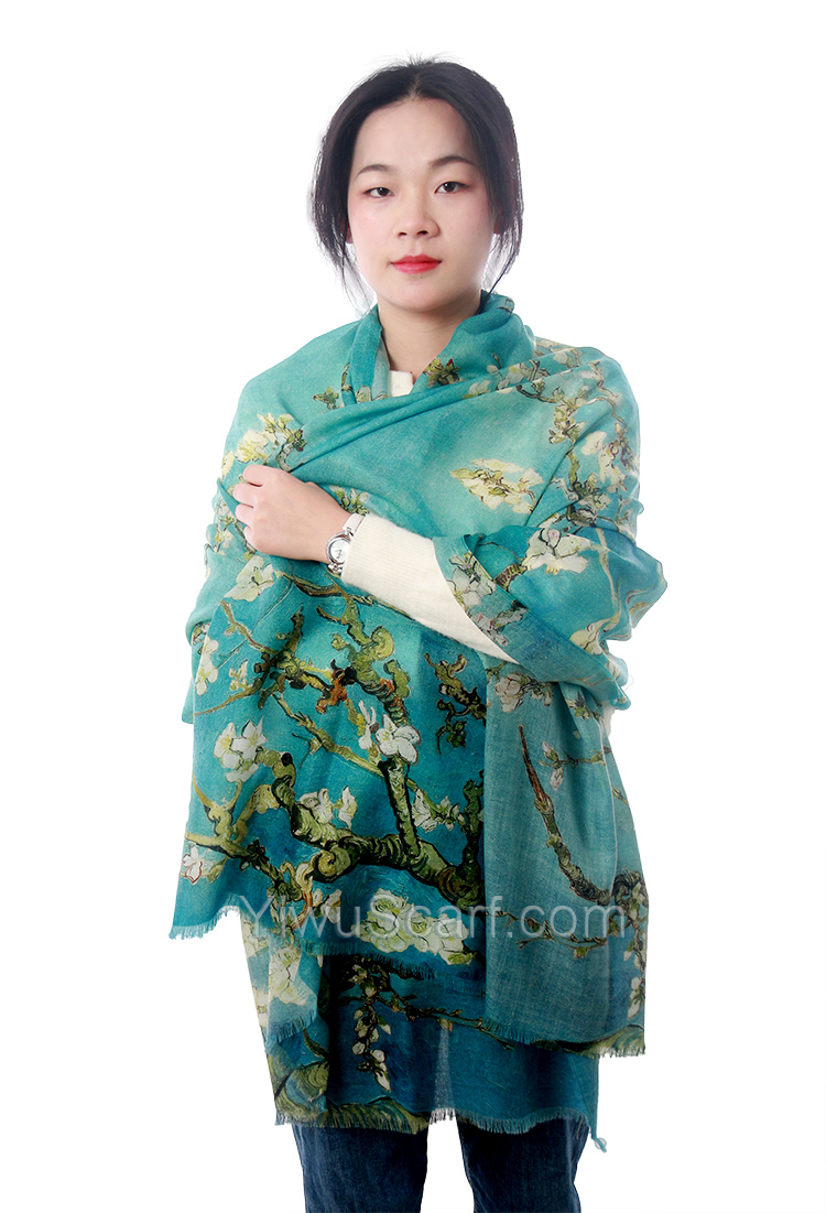 Apricot Flower Oil Painting Shawl Thickened 100% Cashmere Scarves