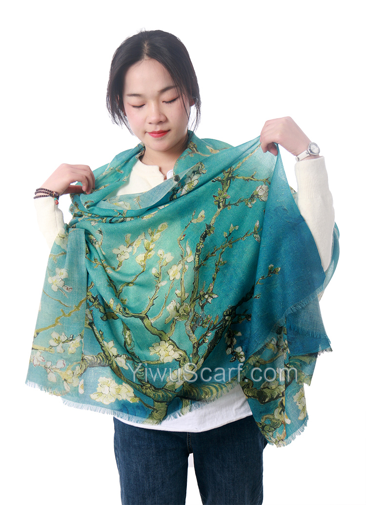 Apricot Flower Oil Painting Shawl Thickened 100% Cashmere Scarves