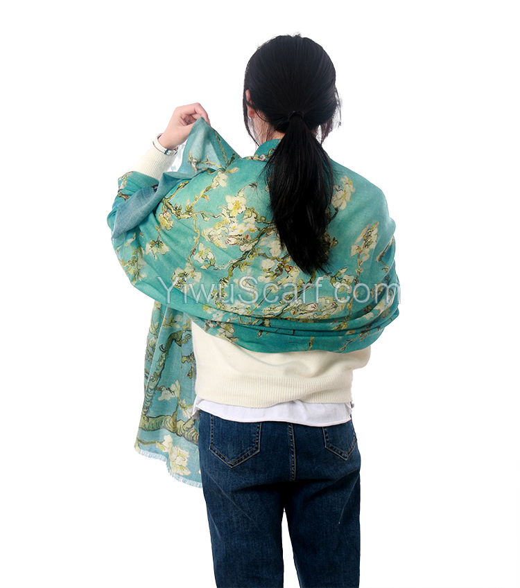 Apricot Flower Oil Painting Shawl Thickened 100% Cashmere Scarves
