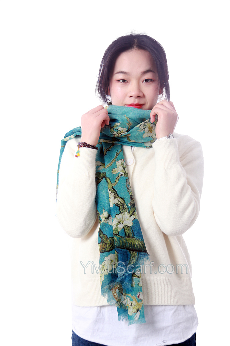 Apricot Flower Oil Painting Shawl Thickened 100% Cashmere Scarves