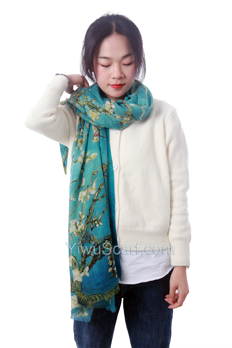 Apricot Flower Oil Painting Shawl Thickened 100% Cashmere Scarves