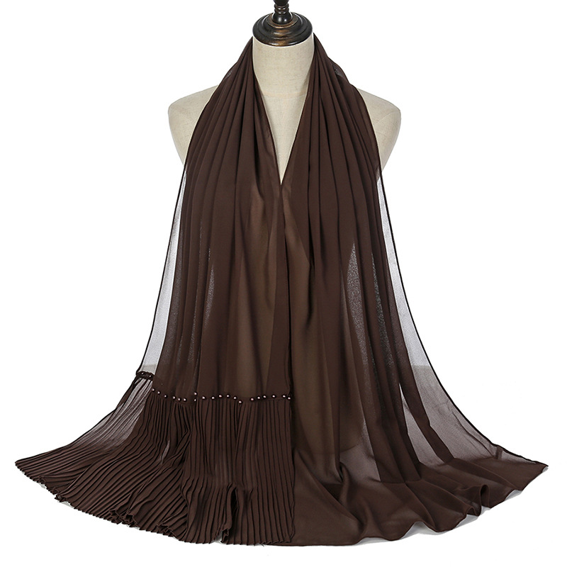 Wholesale pearl chiffon scarf fold stitching crimped nail pearl scarf