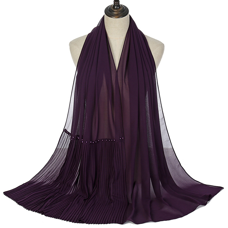 Wholesale pearl chiffon scarf fold stitching crimped nail pearl scarf