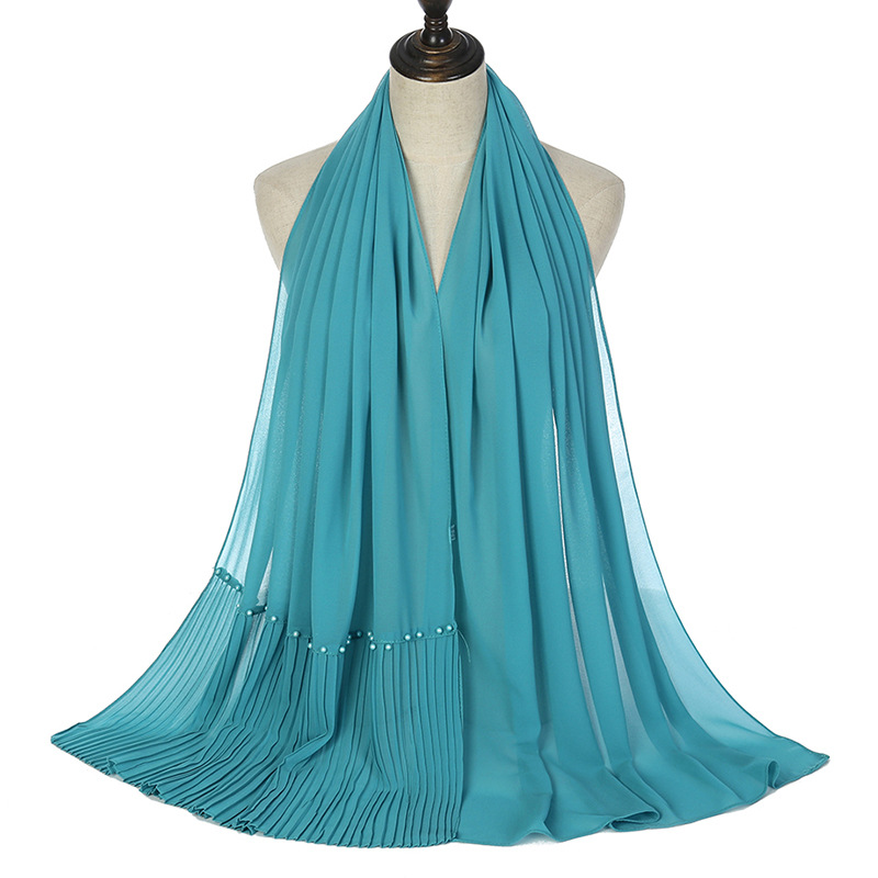 Wholesale pearl chiffon scarf fold stitching crimped nail pearl scarf