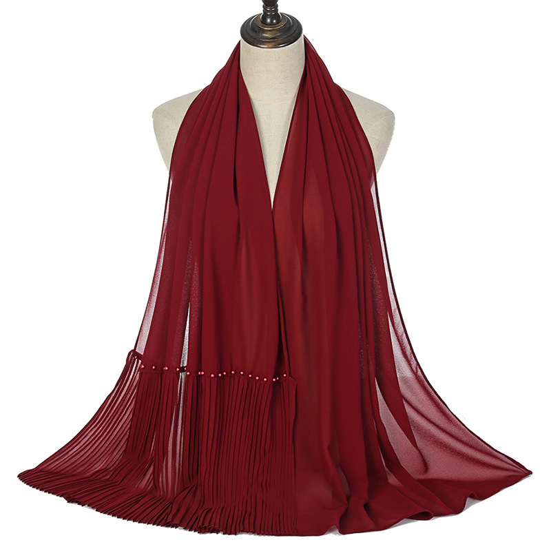 Wholesale pearl chiffon scarf fold stitching crimped nail pearl scarf