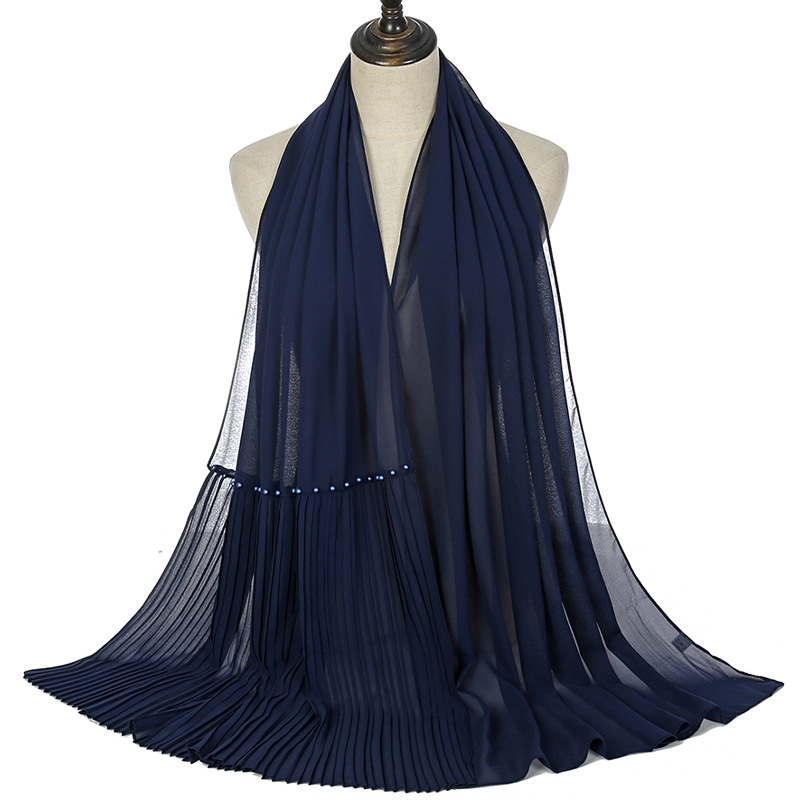 Wholesale pearl chiffon scarf fold stitching crimped nail pearl scarf