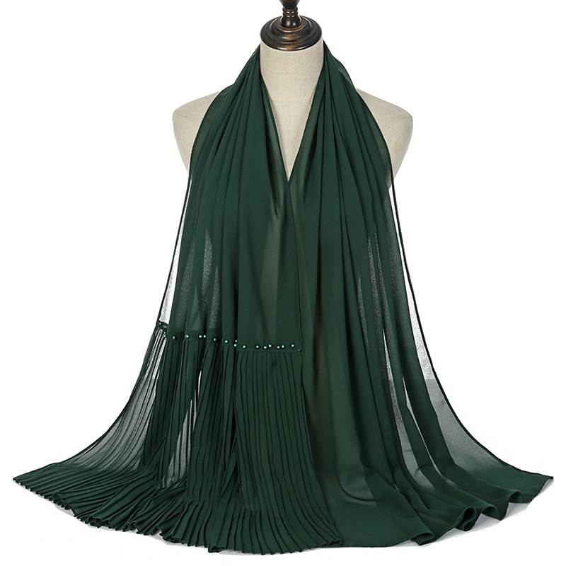 Wholesale pearl chiffon scarf fold stitching crimped nail pearl scarf