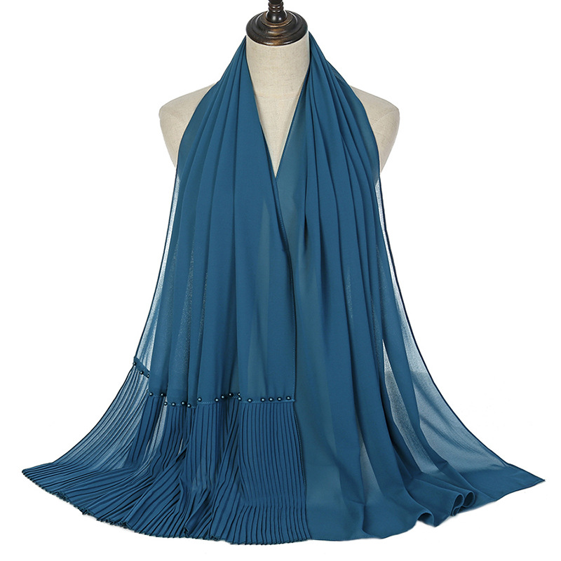 Wholesale pearl chiffon scarf fold stitching crimped nail pearl scarf