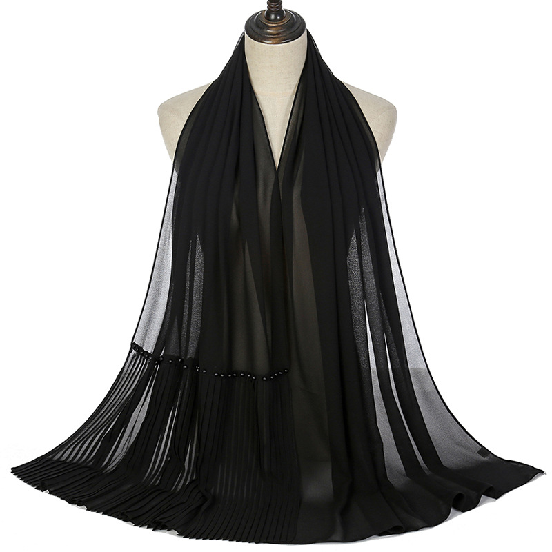 Wholesale pearl chiffon scarf fold stitching crimped nail pearl scarf