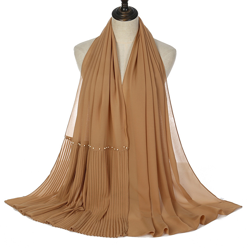 Wholesale pearl chiffon scarf fold stitching crimped nail pearl scarf