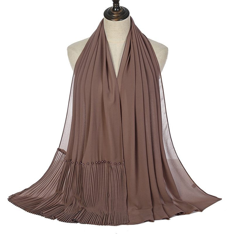 Wholesale pearl chiffon scarf fold stitching crimped nail pearl scarf