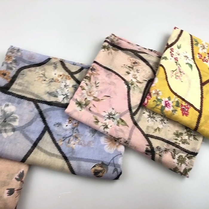 wholesale scarf geometric stitching floral cotton linen warm scarf