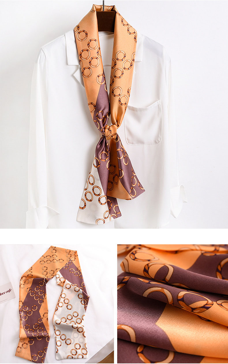 Colorblock ring silk scarf Women long blue tie Wholesale