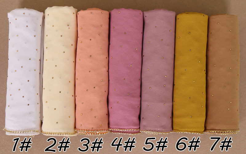 Solid color pearl chiffon scarf chain women hot diamond chiffon headscarf